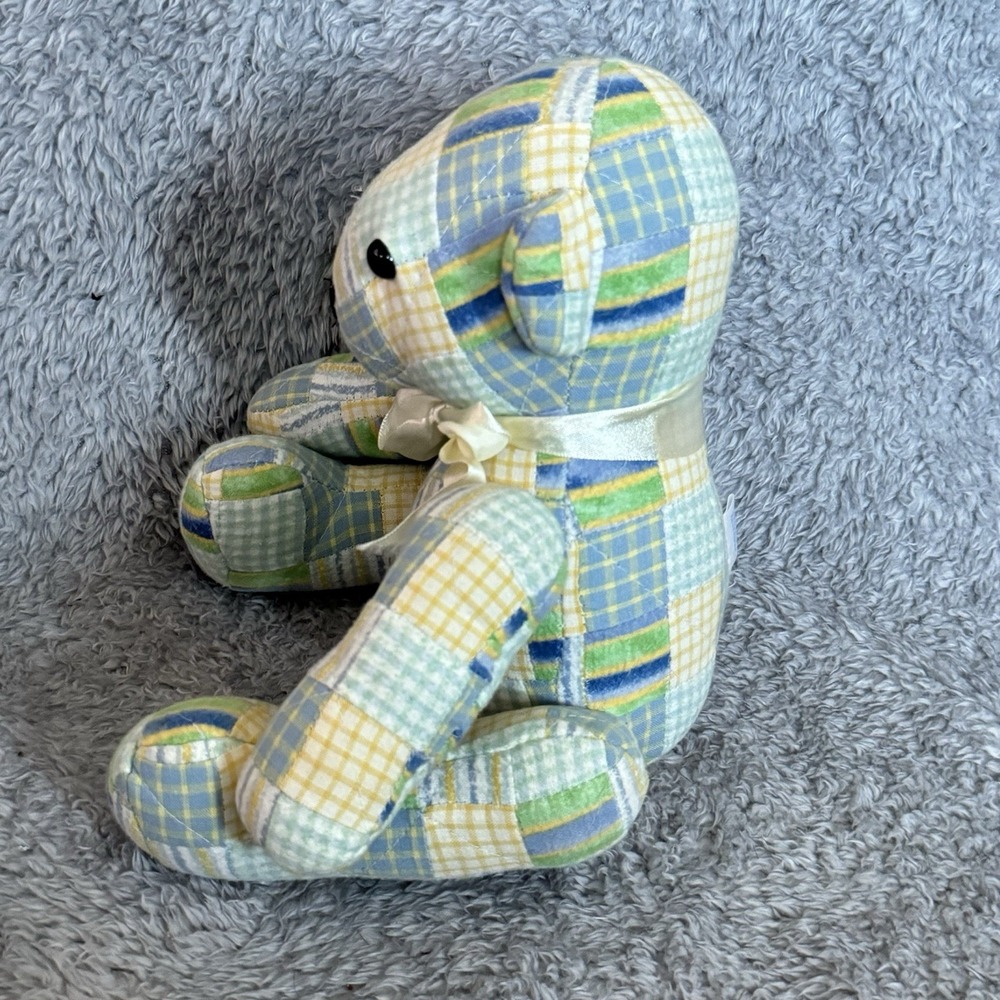 Donna Sharp Green Blue Patchwork Teddy Bear Plush Poseable Stuffed Animal - Picture 3 of 8